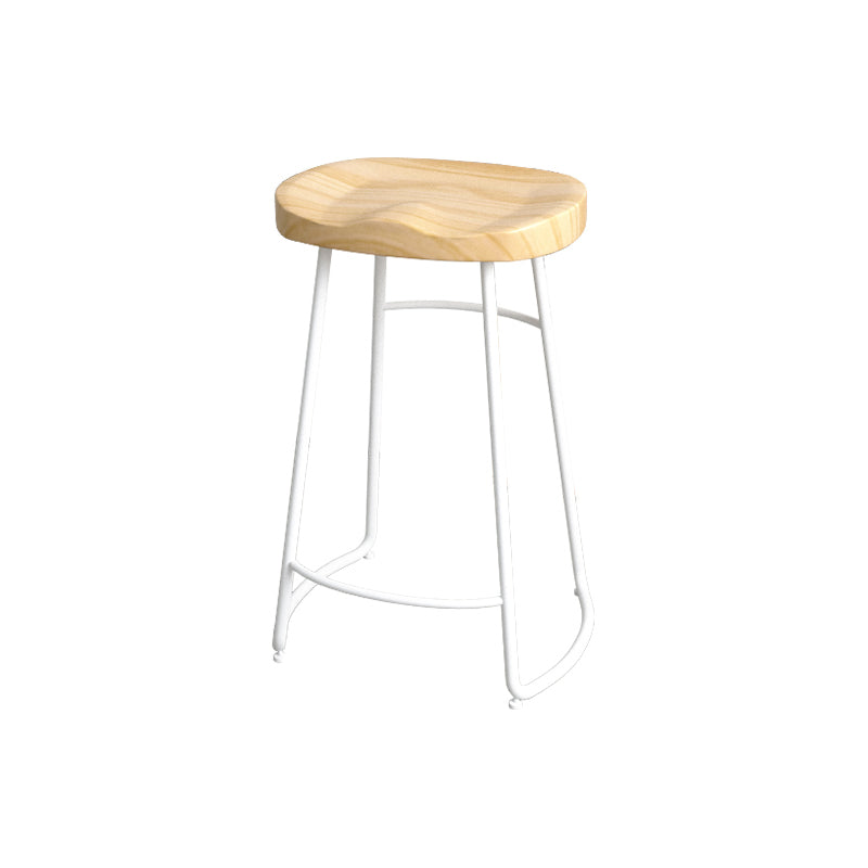 Contemporary Oval Counter Stools Armless Wood Indoor Bar Stool with Iron Base White Counter Stool(26"H) Clearhalo 'Bar Furniture' 'Bar Stools' 'bar_stools' 'furn' 'furn_bar_stools' 'furniture_bar_stools' 'Kitchen & Dining Furniture' 'kitchen&dining_furn' 'kitchen' 'kitchen_furn' Furniture' 4198392