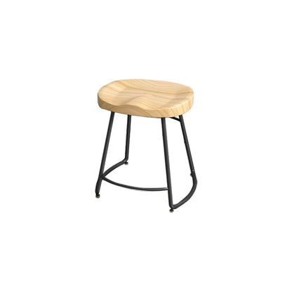 Contemporary Oval Counter Stools Armless Wood Indoor Bar Stool with Iron Base Black Short Stool(18"H) Clearhalo 'Bar Furniture' 'Bar Stools' 'bar_stools' 'furn' 'furn_bar_stools' 'furniture_bar_stools' 'Kitchen & Dining Furniture' 'kitchen&dining_furn' 'kitchen' 'kitchen_furn' Furniture' 4198395