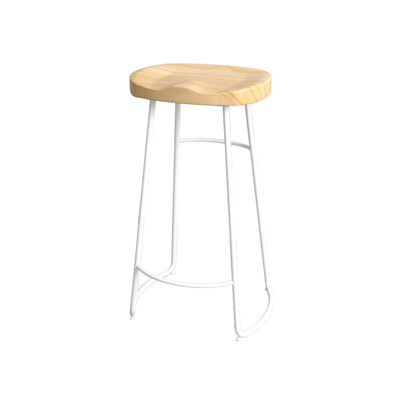 Contemporary Oval Counter Stools Armless Wood Indoor Bar Stool with Iron Base White Bar Stool(30"H) Clearhalo 'Bar Furniture' 'Bar Stools' 'bar_stools' 'furn' 'furn_bar_stools' 'furniture_bar_stools' 'Kitchen & Dining Furniture' 'kitchen&dining_furn' 'kitchen' 'kitchen_furn' Furniture' 4198404