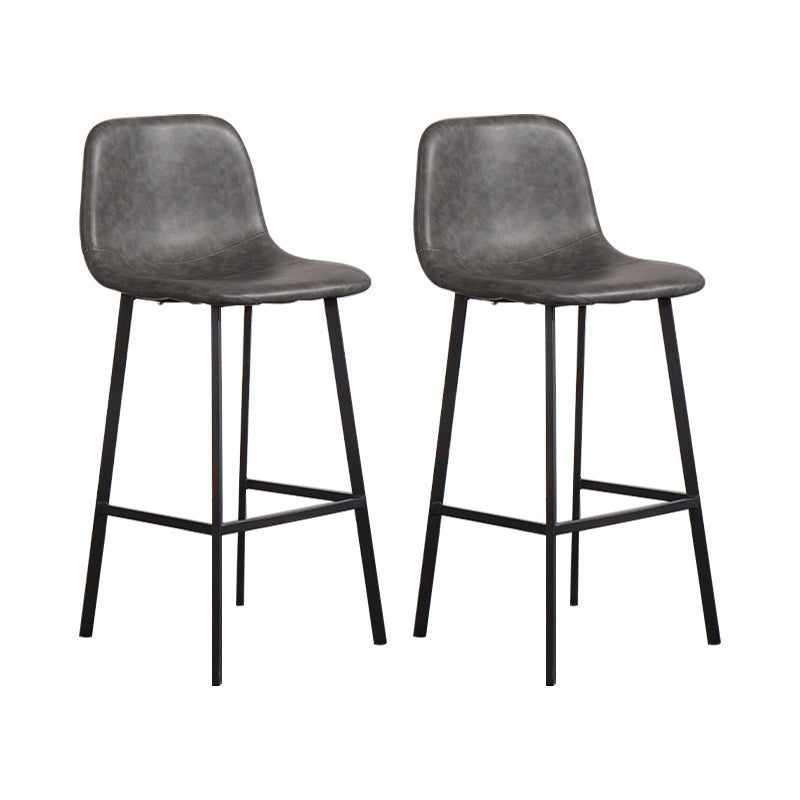 Contemporary Counter Stools Armless Leather Indoor Bar Stool with Iron Base Grey 2 Piece Set Clearhalo 'Bar Furniture' 'Bar Stools' 'bar_stools' 'furn' 'furn_bar_stools' 'furniture_bar_stools' 'Kitchen & Dining Furniture' 'kitchen&dining_furn' 'kitchen' 'kitchen_furn' Furniture' 4198473