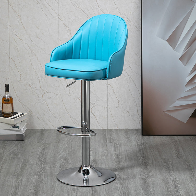 Modern Rotatable Liftable Counter Stool Steel Household Bar Stool with Cushion Blue Silver 1 Piece Clearhalo 'Bar Furniture' 'Bar Stools' 'bar_stools' 'furn' 'furn_bar_stools' 'furniture_bar_stools' 'Kitchen & Dining Furniture' 'kitchen&dining_furn' 'kitchen' 'kitchen_furn' Furniture' 4198530