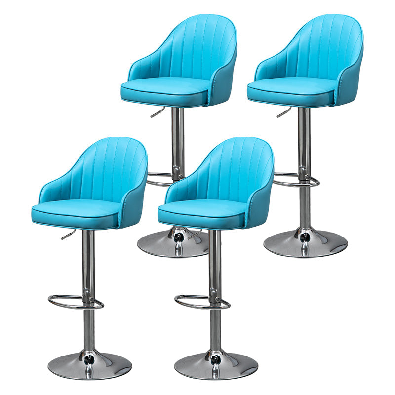 Modern Rotatable Liftable Counter Stool Steel Household Bar Stool with Cushion Blue Silver 4 Piece Set Clearhalo 'Bar Furniture' 'Bar Stools' 'bar_stools' 'furn' 'furn_bar_stools' 'furniture_bar_stools' 'Kitchen & Dining Furniture' 'kitchen&dining_furn' 'kitchen' 'kitchen_furn' Furniture' 4198532