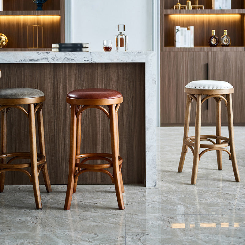 Industrial Wood Quilted Distressed Barstool 29.5" H Indoor Tall Stool with Round Seat Clearhalo 'Bar Furniture' 'Bar Stools' 'bar_stools' 'furn' 'furn_bar_stools' 'furniture_bar_stools' 'Kitchen & Dining Furniture' 'kitchen&dining_furn' 'kitchen' 'kitchen_furn' Furniture' 4198706
