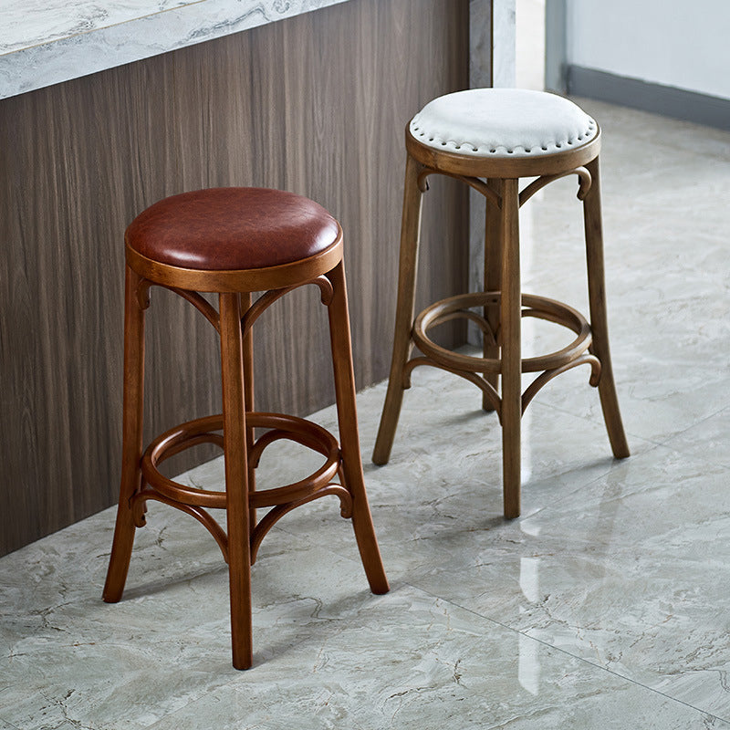 Industrial Wood Quilted Distressed Barstool 29.5" H Indoor Tall Stool with Round Seat Clearhalo 'Bar Furniture' 'Bar Stools' 'bar_stools' 'furn' 'furn_bar_stools' 'furniture_bar_stools' 'Kitchen & Dining Furniture' 'kitchen&dining_furn' 'kitchen' 'kitchen_furn' Furniture' 4198709