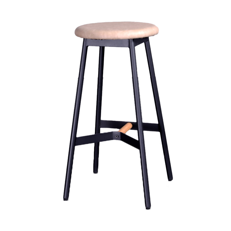 Scandinavian Black Counter Stools Metal Wood Backless Bar Stools with Round Seat Beige 1 Piece Clearhalo 'Bar Furniture' 'Bar Stools' 'bar_stools' 'furn' 'furn_bar_stools' 'furniture_bar_stools' 'Kitchen & Dining Furniture' 'kitchen&dining_furn' 'kitchen' 'kitchen_furn' Furniture' 4198834