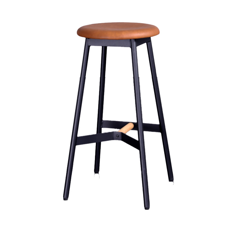 Scandinavian Black Counter Stools Metal Wood Backless Bar Stools with Round Seat Brown 1 Piece Clearhalo 'Bar Furniture' 'Bar Stools' 'bar_stools' 'furn' 'furn_bar_stools' 'furniture_bar_stools' 'Kitchen & Dining Furniture' 'kitchen&dining_furn' 'kitchen' 'kitchen_furn' Furniture' 4198837
