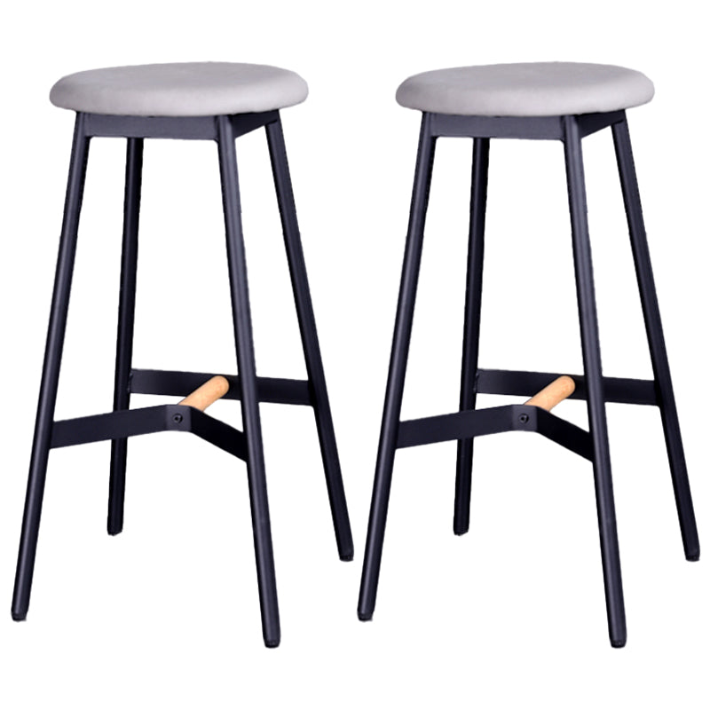 Scandinavian Black Counter Stools Metal Wood Backless Bar Stools with Round Seat Light Gray 2 Piece Set Clearhalo 'Bar Furniture' 'Bar Stools' 'bar_stools' 'furn' 'furn_bar_stools' 'furniture_bar_stools' 'Kitchen & Dining Furniture' 'kitchen&dining_furn' 'kitchen' 'kitchen_furn' Furniture' 4198839