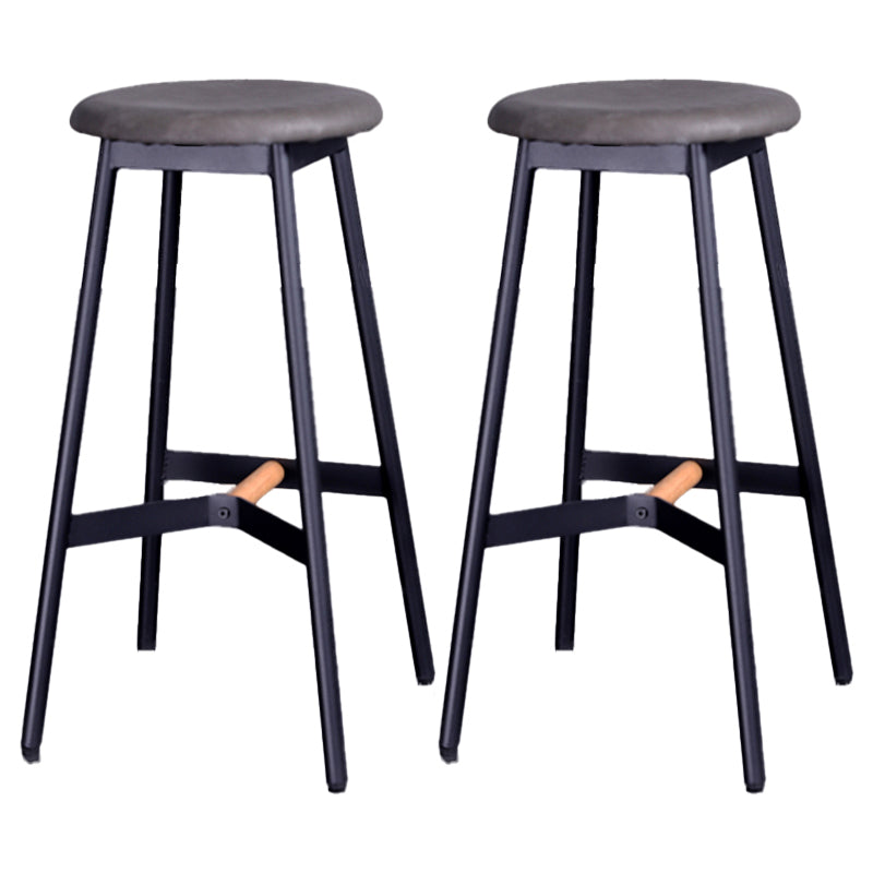 Scandinavian Black Counter Stools Metal Wood Backless Bar Stools with Round Seat Grey 2 Piece Set Clearhalo 'Bar Furniture' 'Bar Stools' 'bar_stools' 'furn' 'furn_bar_stools' 'furniture_bar_stools' 'Kitchen & Dining Furniture' 'kitchen&dining_furn' 'kitchen' 'kitchen_furn' Furniture' 4198841