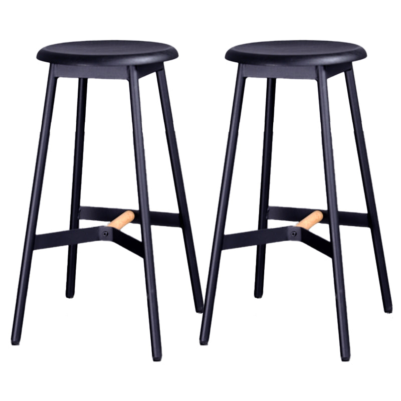 Scandinavian Black Counter Stools Metal Wood Backless Bar Stools with Round Seat Black 2 Piece Set Clearhalo 'Bar Furniture' 'Bar Stools' 'bar_stools' 'furn' 'furn_bar_stools' 'furniture_bar_stools' 'Kitchen & Dining Furniture' 'kitchen&dining_furn' 'kitchen' 'kitchen_furn' Furniture' 4198842