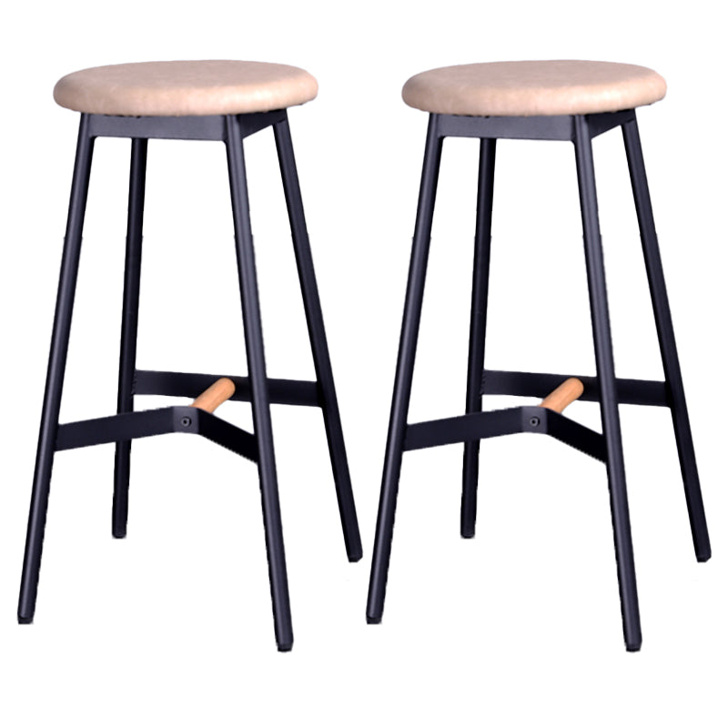 Scandinavian Black Counter Stools Metal Wood Backless Bar Stools with Round Seat Beige 2 Piece Set Clearhalo 'Bar Furniture' 'Bar Stools' 'bar_stools' 'furn' 'furn_bar_stools' 'furniture_bar_stools' 'Kitchen & Dining Furniture' 'kitchen&dining_furn' 'kitchen' 'kitchen_furn' Furniture' 4198845