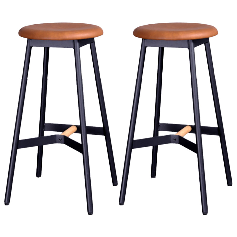 Scandinavian Black Counter Stools Metal Wood Backless Bar Stools with Round Seat Brown 2 Piece Set Clearhalo 'Bar Furniture' 'Bar Stools' 'bar_stools' 'furn' 'furn_bar_stools' 'furniture_bar_stools' 'Kitchen & Dining Furniture' 'kitchen&dining_furn' 'kitchen' 'kitchen_furn' Furniture' 4198847