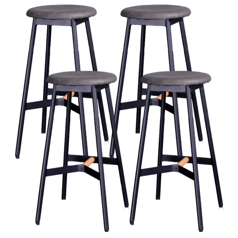 Scandinavian Black Counter Stools Metal Wood Backless Bar Stools with Round Seat Grey 4 Piece Set Clearhalo 'Bar Furniture' 'Bar Stools' 'bar_stools' 'furn' 'furn_bar_stools' 'furniture_bar_stools' 'Kitchen & Dining Furniture' 'kitchen&dining_furn' 'kitchen' 'kitchen_furn' Furniture' 4198850