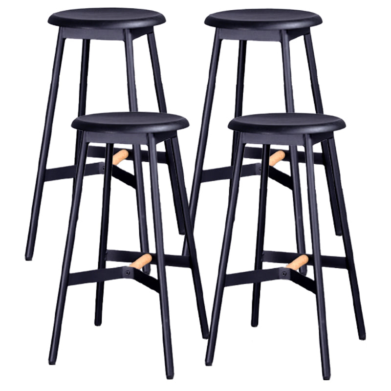 Scandinavian Black Counter Stools Metal Wood Backless Bar Stools with Round Seat Black 4 Piece Set Clearhalo 'Bar Furniture' 'Bar Stools' 'bar_stools' 'furn' 'furn_bar_stools' 'furniture_bar_stools' 'Kitchen & Dining Furniture' 'kitchen&dining_furn' 'kitchen' 'kitchen_furn' Furniture' 4198851