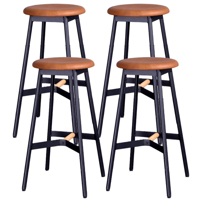 Scandinavian Black Counter Stools Metal Wood Backless Bar Stools with Round Seat Brown 4 Piece Set Clearhalo 'Bar Furniture' 'Bar Stools' 'bar_stools' 'furn' 'furn_bar_stools' 'furniture_bar_stools' 'Kitchen & Dining Furniture' 'kitchen&dining_furn' 'kitchen' 'kitchen_furn' Furniture' 4198853