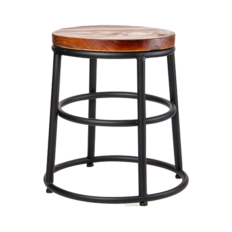 Industrial Brown Wood Barstool Distressed Indoor Tall Stool with Round Seat 1 Piece Short Stool(18"H) Clearhalo 'Bar Furniture' 'Bar Stools' 'bar_stools' 'furn' 'furn_bar_stools' 'furniture_bar_stools' 'Kitchen & Dining Furniture' 'kitchen&dining_furn' 'kitchen' 'kitchen_furn' Furniture' 4198857