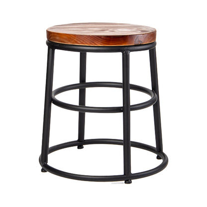 Industrial Brown Wood Barstool Distressed Indoor Tall Stool with Round Seat 1 Piece Short Stool(18"H) Clearhalo 'Bar Furniture' 'Bar Stools' 'bar_stools' 'furn' 'furn_bar_stools' 'furniture_bar_stools' 'Kitchen & Dining Furniture' 'kitchen&dining_furn' 'kitchen' 'kitchen_furn' Furniture' 4198857
