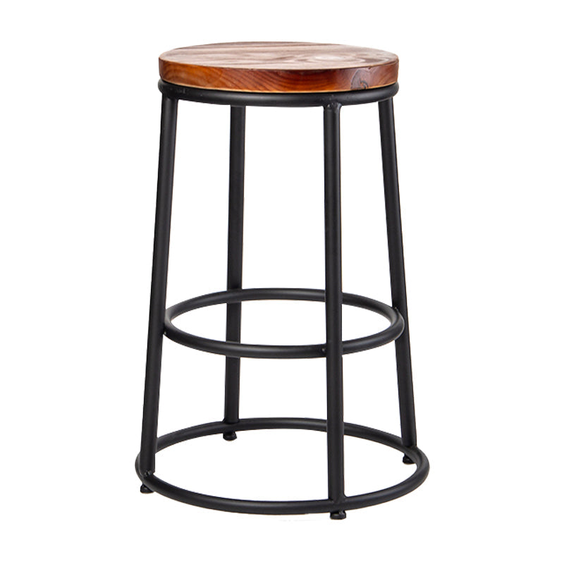 Industrial Brown Wood Barstool Distressed Indoor Tall Stool with Round Seat 1 Piece Counter Stool(26"H) Clearhalo 'Bar Furniture' 'Bar Stools' 'bar_stools' 'furn' 'furn_bar_stools' 'furniture_bar_stools' 'Kitchen & Dining Furniture' 'kitchen&dining_furn' 'kitchen' 'kitchen_furn' Furniture' 4198858