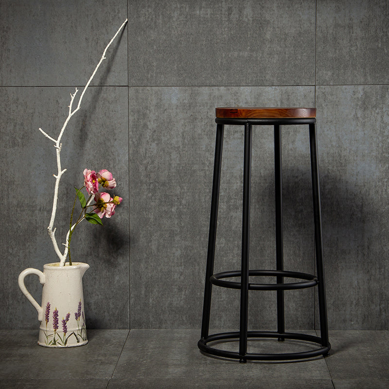 Industrial Brown Wood Barstool Distressed Indoor Tall Stool with Round Seat Clearhalo 'Bar Furniture' 'Bar Stools' 'bar_stools' 'furn' 'furn_bar_stools' 'furniture_bar_stools' 'Kitchen & Dining Furniture' 'kitchen&dining_furn' 'kitchen' 'kitchen_furn' Furniture' 4198859