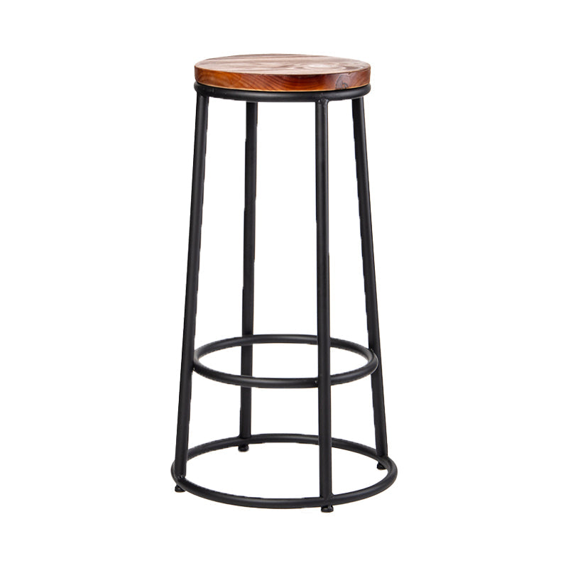 Industrial Brown Wood Barstool Distressed Indoor Tall Stool with Round Seat 1 Piece Bar Stool(30"H) Clearhalo 'Bar Furniture' 'Bar Stools' 'bar_stools' 'furn' 'furn_bar_stools' 'furniture_bar_stools' 'Kitchen & Dining Furniture' 'kitchen&dining_furn' 'kitchen' 'kitchen_furn' Furniture' 4198860