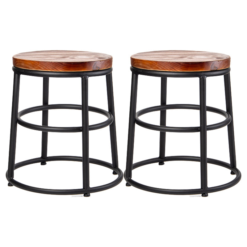 Industrial Brown Wood Barstool Distressed Indoor Tall Stool with Round Seat 2 Piece Set Short Stool(18"H) Clearhalo 'Bar Furniture' 'Bar Stools' 'bar_stools' 'furn' 'furn_bar_stools' 'furniture_bar_stools' 'Kitchen & Dining Furniture' 'kitchen&dining_furn' 'kitchen' 'kitchen_furn' Furniture' 4198862