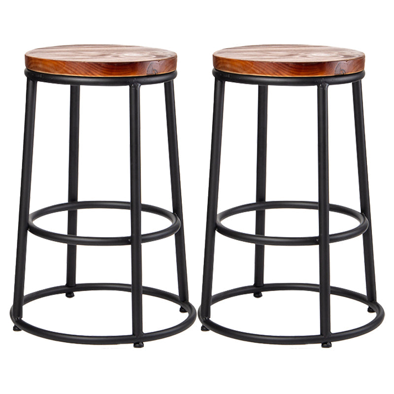Industrial Brown Wood Barstool Distressed Indoor Tall Stool with Round Seat 2 Piece Set Counter Stool(26"H) Clearhalo 'Bar Furniture' 'Bar Stools' 'bar_stools' 'furn' 'furn_bar_stools' 'furniture_bar_stools' 'Kitchen & Dining Furniture' 'kitchen&dining_furn' 'kitchen' 'kitchen_furn' Furniture' 4198864