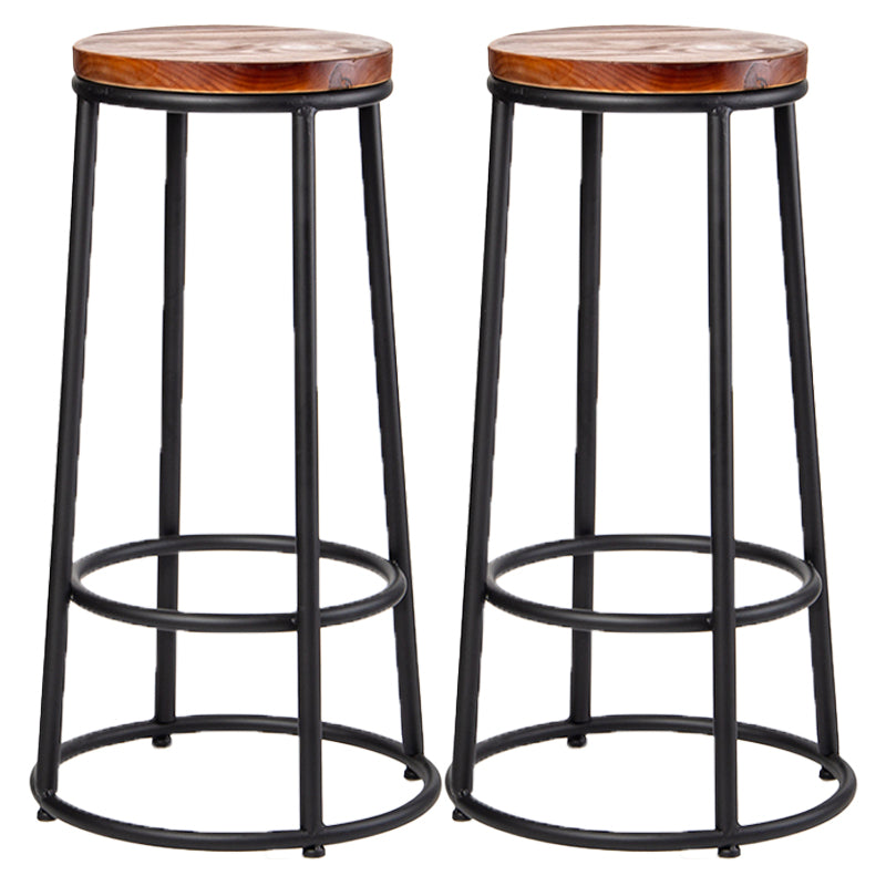Industrial Brown Wood Barstool Distressed Indoor Tall Stool with Round Seat 2 Piece Set Bar Stool(30"H) Clearhalo 'Bar Furniture' 'Bar Stools' 'bar_stools' 'furn' 'furn_bar_stools' 'furniture_bar_stools' 'Kitchen & Dining Furniture' 'kitchen&dining_furn' 'kitchen' 'kitchen_furn' Furniture' 4198866