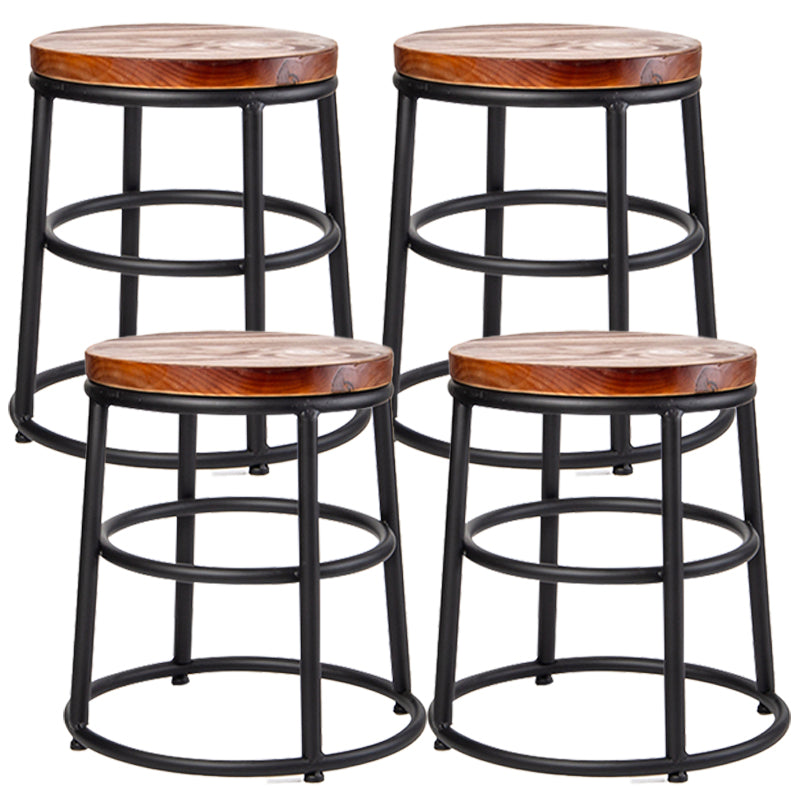 Industrial Brown Wood Barstool Distressed Indoor Tall Stool with Round Seat 4 Piece Set Short Stool(18"H) Clearhalo 'Bar Furniture' 'Bar Stools' 'bar_stools' 'furn' 'furn_bar_stools' 'furniture_bar_stools' 'Kitchen & Dining Furniture' 'kitchen&dining_furn' 'kitchen' 'kitchen_furn' Furniture' 4198868