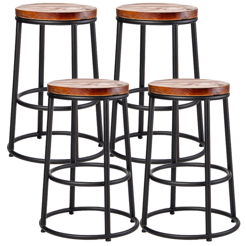 Industrial Brown Wood Barstool Distressed Indoor Tall Stool with Round Seat 4 Piece Set Counter Stool(26"H) Clearhalo 'Bar Furniture' 'Bar Stools' 'bar_stools' 'furn' 'furn_bar_stools' 'furniture_bar_stools' 'Kitchen & Dining Furniture' 'kitchen&dining_furn' 'kitchen' 'kitchen_furn' Furniture' 4198871