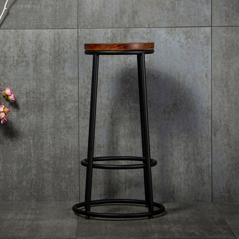 Industrial Brown Wood Barstool Distressed Indoor Tall Stool with Round Seat Clearhalo 'Bar Furniture' 'Bar Stools' 'bar_stools' 'furn' 'furn_bar_stools' 'furniture_bar_stools' 'Kitchen & Dining Furniture' 'kitchen&dining_furn' 'kitchen' 'kitchen_furn' Furniture' 4198873