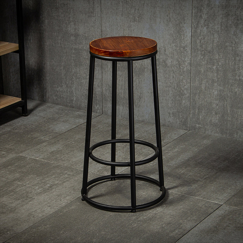 Industrial Brown Wood Barstool Distressed Indoor Tall Stool with Round Seat Clearhalo 'Bar Furniture' 'Bar Stools' 'bar_stools' 'furn' 'furn_bar_stools' 'furniture_bar_stools' 'Kitchen & Dining Furniture' 'kitchen&dining_furn' 'kitchen' 'kitchen_furn' Furniture' 4198874