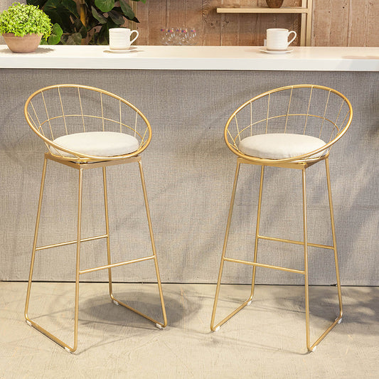 Scandinavian Metal Fabric Counter Stools White Low Back Bar Stools with Round Seat Clearhalo 'Bar Furniture' 'Bar Stools' 'bar_stools' 'furn' 'furn_bar_stools' 'furniture_bar_stools' 'Kitchen & Dining Furniture' 'kitchen&dining_furn' 'kitchen' 'kitchen_furn' Furniture' 4198878