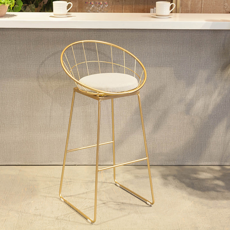 Scandinavian Metal Fabric Counter Stools White Low Back Bar Stools with Round Seat Clearhalo 'Bar Furniture' 'Bar Stools' 'bar_stools' 'furn' 'furn_bar_stools' 'furniture_bar_stools' 'Kitchen & Dining Furniture' 'kitchen&dining_furn' 'kitchen' 'kitchen_furn' Furniture' 4198885