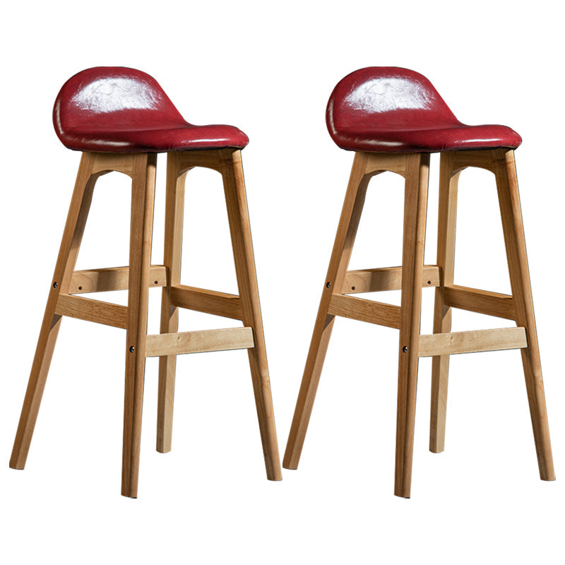 Scandinavian Natural Wood Counter Stools Low Back Bar Stools with Bucket Seat Burgundy 2 Piece Set Clearhalo 'Bar Furniture' 'Bar Stools' 'bar_stools' 'furn' 'furn_bar_stools' 'furniture_bar_stools' 'Kitchen & Dining Furniture' 'kitchen&dining_furn' 'kitchen' 'kitchen_furn' Furniture' 4198919