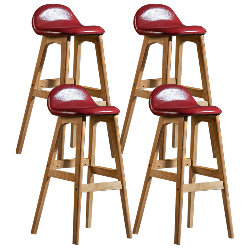 Scandinavian Natural Wood Counter Stools Low Back Bar Stools with Bucket Seat Burgundy 4 Piece Set Clearhalo 'Bar Furniture' 'Bar Stools' 'bar_stools' 'furn' 'furn_bar_stools' 'furniture_bar_stools' 'Kitchen & Dining Furniture' 'kitchen&dining_furn' 'kitchen' 'kitchen_furn' Furniture' 4198931