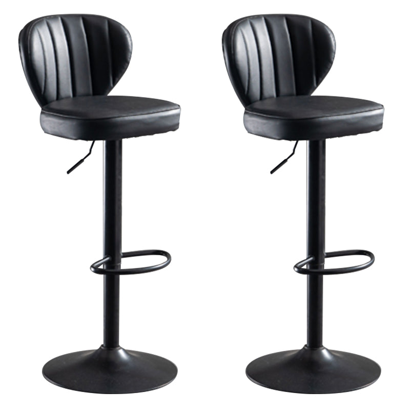 Adjustable Height Leather Indoor Bar Stool Footrest Low Back Counter Stool with Cushion Black 2 Piece Set Clearhalo 'Bar Furniture' 'Bar Stools' 'bar_stools' 'furn' 'furn_bar_stools' 'furniture_bar_stools' 'Kitchen & Dining Furniture' 'kitchen&dining_furn' 'kitchen' 'kitchen_furn' Furniture' 4198983