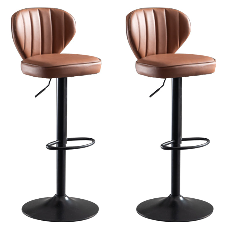 Adjustable Height Leather Indoor Bar Stool Footrest Low Back Counter Stool with Cushion Light Brown 2 Piece Set Clearhalo 'Bar Furniture' 'Bar Stools' 'bar_stools' 'furn' 'furn_bar_stools' 'furniture_bar_stools' 'Kitchen & Dining Furniture' 'kitchen&dining_furn' 'kitchen' 'kitchen_furn' Furniture' 4198985