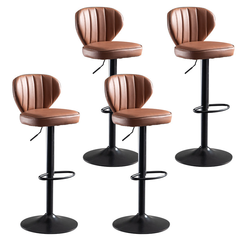 Adjustable Height Leather Indoor Bar Stool Footrest Low Back Counter Stool with Cushion Light Brown 4 Piece Set Clearhalo 'Bar Furniture' 'Bar Stools' 'bar_stools' 'furn' 'furn_bar_stools' 'furniture_bar_stools' 'Kitchen & Dining Furniture' 'kitchen&dining_furn' 'kitchen' 'kitchen_furn' Furniture' 4198995