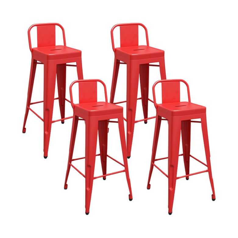 Modern Squared Counter Stools Armless Iron Indoor Bar Stool with Footrest Red 4 Piece Set Clearhalo 'Bar Furniture' 'Bar Stools' 'bar_stools' 'furn' 'furn_bar_stools' 'furniture_bar_stools' 'Kitchen & Dining Furniture' 'kitchen&dining_furn' 'kitchen' 'kitchen_furn' Furniture' 4199053