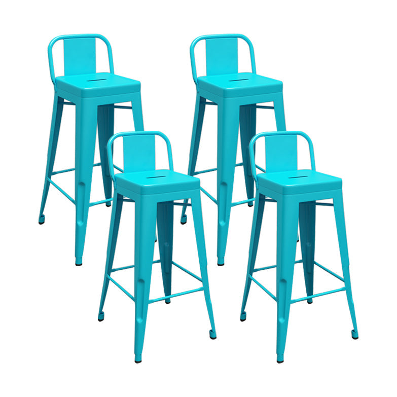 Modern Squared Counter Stools Armless Iron Indoor Bar Stool with Footrest Blue 4 Piece Set Clearhalo 'Bar Furniture' 'Bar Stools' 'bar_stools' 'furn' 'furn_bar_stools' 'furniture_bar_stools' 'Kitchen & Dining Furniture' 'kitchen&dining_furn' 'kitchen' 'kitchen_furn' Furniture' 4199078