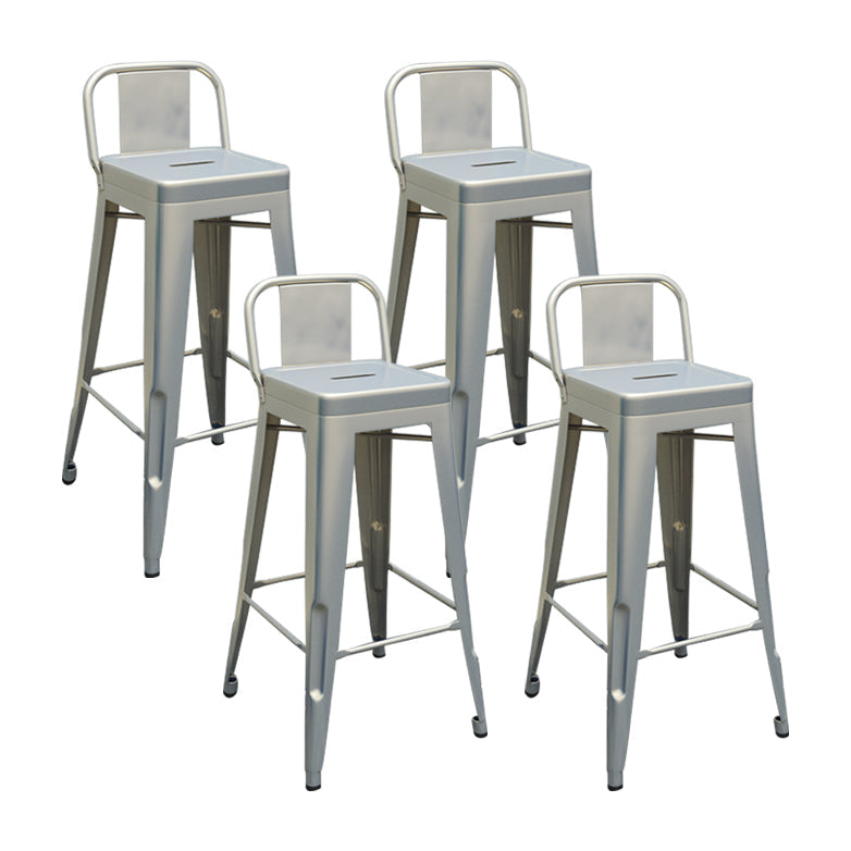 Modern Squared Counter Stools Armless Iron Indoor Bar Stool with Footrest Silver 4 Piece Set Clearhalo 'Bar Furniture' 'Bar Stools' 'bar_stools' 'furn' 'furn_bar_stools' 'furniture_bar_stools' 'Kitchen & Dining Furniture' 'kitchen&dining_furn' 'kitchen' 'kitchen_furn' Furniture' 4199084