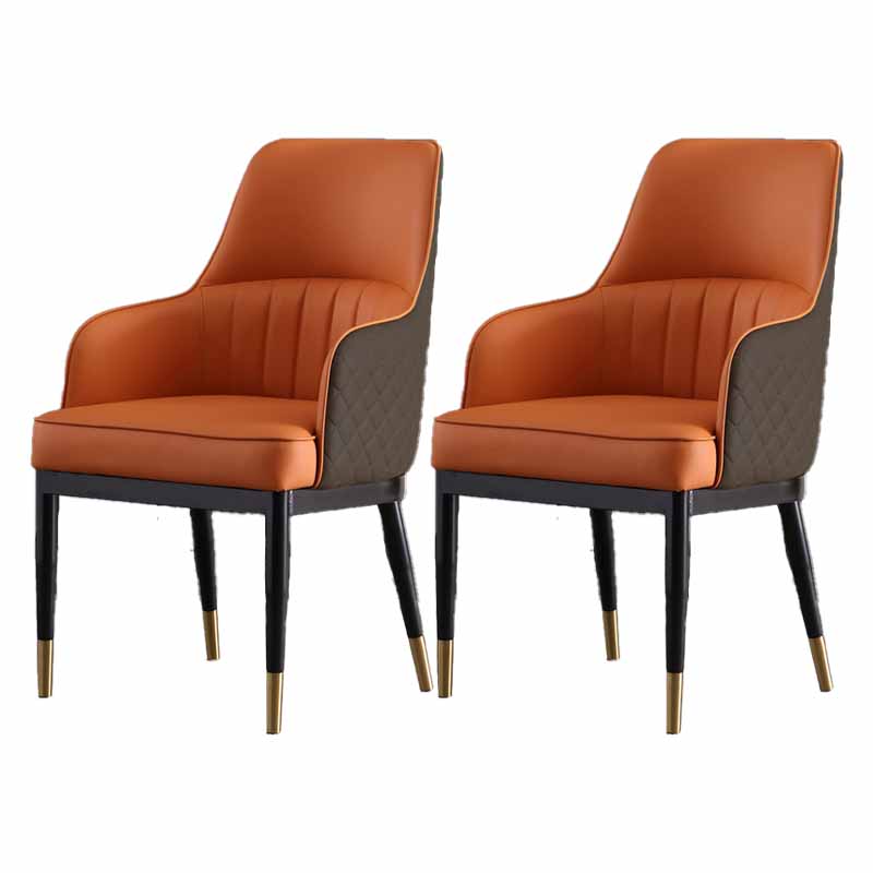 Minimalist Solid Back Arm Side Chairs Upholstered Leather Dining Chair Orange 2 Piece Set Clearhalo ' kitchen&dining_furn' 'Dining Chairs' 'Dining Tables & Seating' 'dining_chair' 'furn' 'furn_dining_chair' 'Furniture' 'furniture_dining_chair' 'Kitchen & Dining Furniture' 'kitchen' 4205672