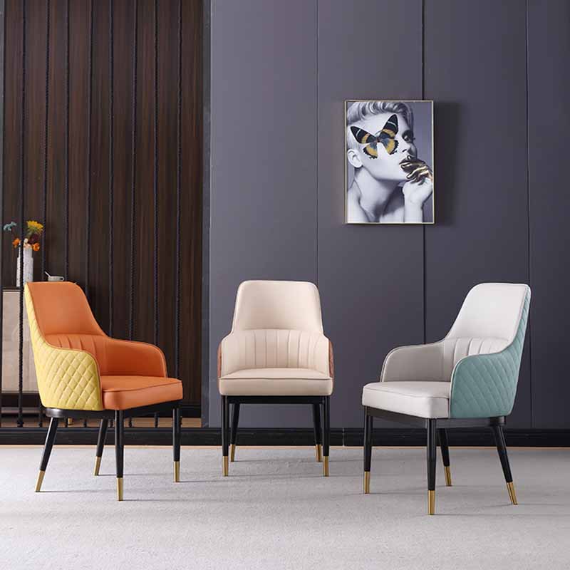 Minimalist Solid Back Arm Side Chairs Upholstered Leather Dining Chair Clearhalo ' kitchen&dining_furn' 'Dining Chairs' 'Dining Tables & Seating' 'dining_chair' 'furn' 'furn_dining_chair' 'Furniture' 'furniture_dining_chair' 'Kitchen & Dining Furniture' 'kitchen' 4205680