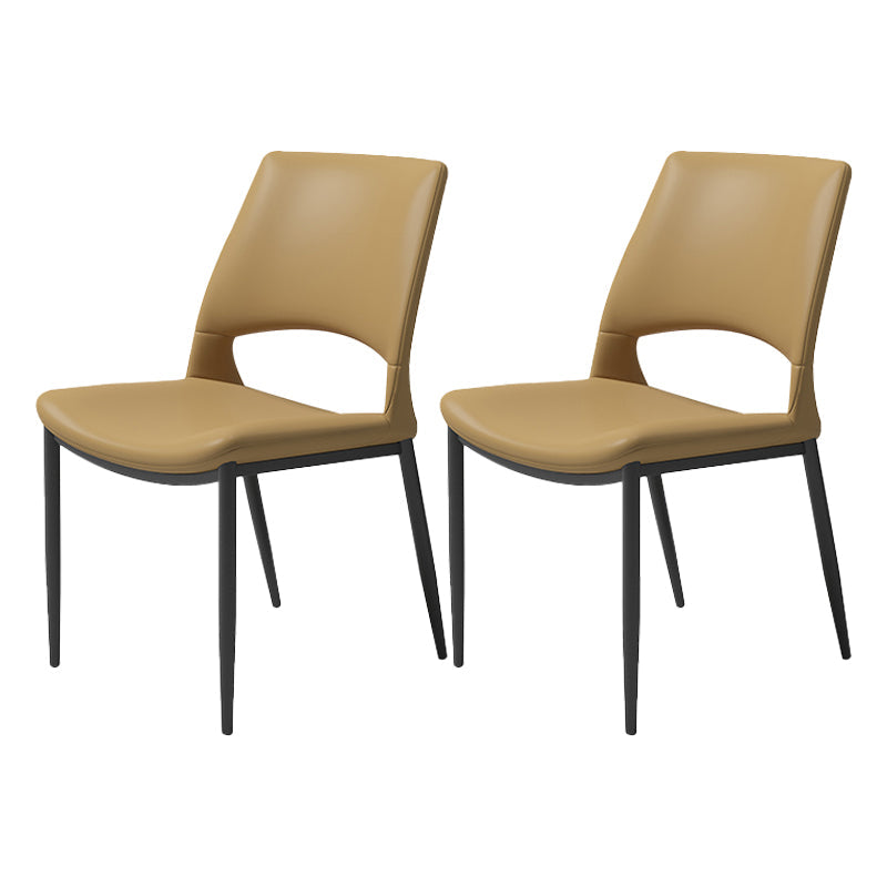 Minimalist Open Back Dining Side Chairs Leather Dining Side Chair for Home Orange 2 Piece Set Clearhalo ' kitchen&dining_furn' 'Dining Chairs' 'Dining Tables & Seating' 'dining_chair' 'furn' 'furn_dining_chair' 'Furniture' 'furniture_dining_chair' 'Kitchen & Dining Furniture' 'kitchen' 4205713