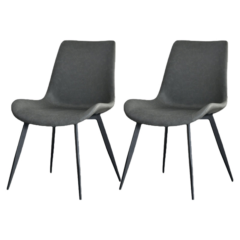 Contemporary Design Leather Dining Chairs Solid Back Armless Side Chairs Grey 2 Piece Set Clearhalo ' kitchen&dining_furn' 'Dining Chairs' 'Dining Tables & Seating' 'dining_chair' 'furn' 'furn_dining_chair' 'Furniture' 'furniture_dining_chair' 'Kitchen & Dining Furniture' 'kitchen' 4205739