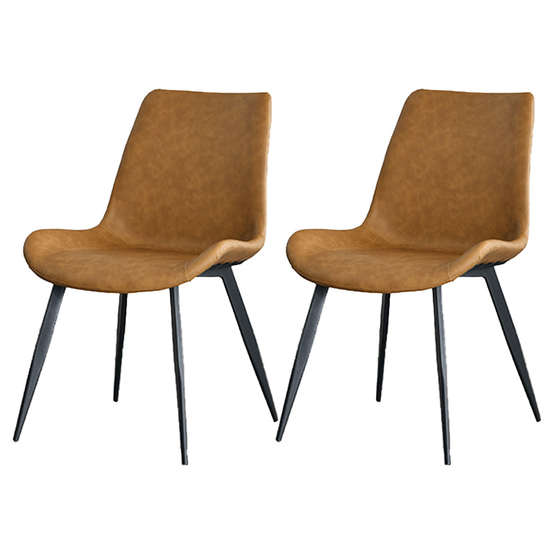 Contemporary Design Leather Dining Chairs Solid Back Armless Side Chairs Ginger 2 Piece Set Clearhalo ' kitchen&dining_furn' 'Dining Chairs' 'Dining Tables & Seating' 'dining_chair' 'furn' 'furn_dining_chair' 'Furniture' 'furniture_dining_chair' 'Kitchen & Dining Furniture' 'kitchen' 4205745