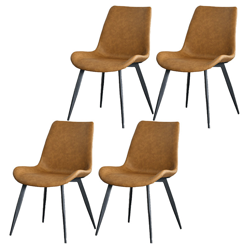 Contemporary Design Leather Dining Chairs Solid Back Armless Side Chairs Ginger 4 Piece Set Clearhalo ' kitchen&dining_furn' 'Dining Chairs' 'Dining Tables & Seating' 'dining_chair' 'furn' 'furn_dining_chair' 'Furniture' 'furniture_dining_chair' 'Kitchen & Dining Furniture' 'kitchen' 4205747