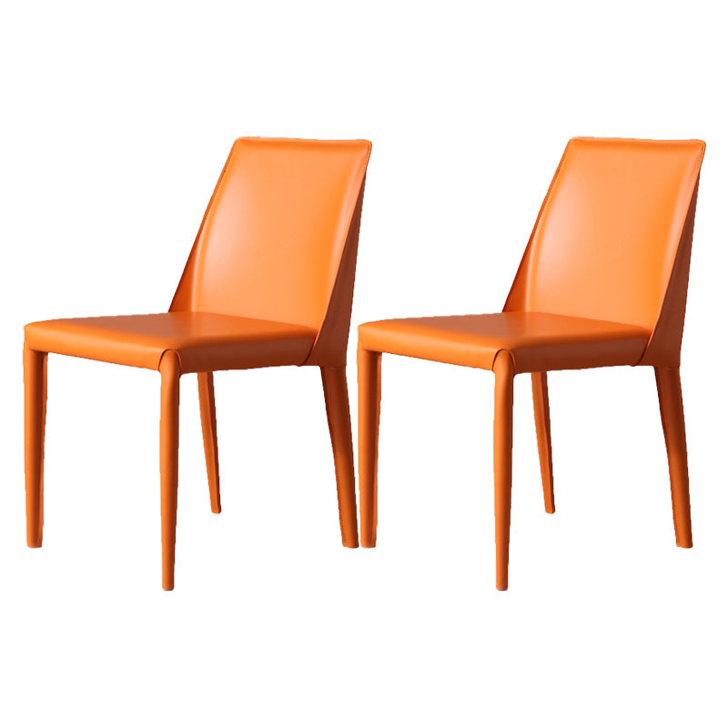 Minimalist Style Leather Dining Chairs Solid Back Armless Chairs for Home Orange 2 Piece Set Clearhalo ' kitchen&dining_furn' 'Dining Chairs' 'Dining Tables & Seating' 'dining_chair' 'furn' 'furn_dining_chair' 'Furniture' 'furniture_dining_chair' 'Kitchen & Dining Furniture' 'kitchen' 4205753