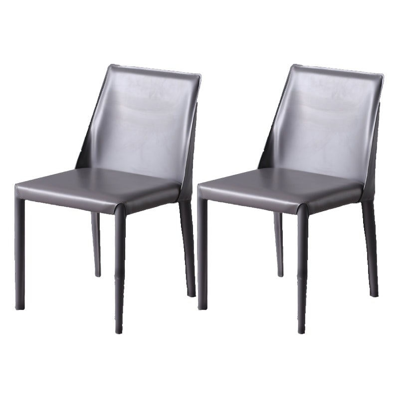 Minimalist Style Leather Dining Chairs Solid Back Armless Chairs for Home Grey 2 Piece Set Clearhalo ' kitchen&dining_furn' 'Dining Chairs' 'Dining Tables & Seating' 'dining_chair' 'furn' 'furn_dining_chair' 'Furniture' 'furniture_dining_chair' 'Kitchen & Dining Furniture' 'kitchen' 4205754
