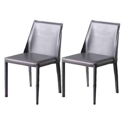 Minimalist Style Leather Dining Chairs Solid Back Armless Chairs for Home Grey 2 Piece Set Clearhalo ' kitchen&dining_furn' 'Dining Chairs' 'Dining Tables & Seating' 'dining_chair' 'furn' 'furn_dining_chair' 'Furniture' 'furniture_dining_chair' 'Kitchen & Dining Furniture' 'kitchen' 4205754