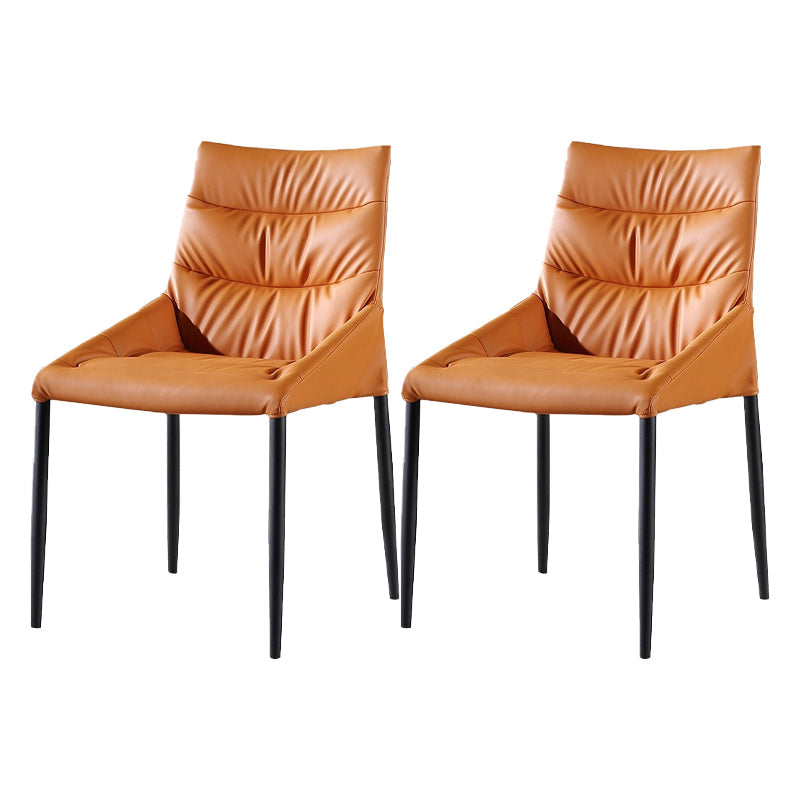 Minimalist Style Leather Dining Chairs Solid Back Arm Side Chairs for Kitchen (Set of 4) Orange 2 Piece Set Clearhalo ' kitchen&dining_furn' 'Dining Chairs' 'Dining Tables & Seating' 'dining_chair' 'furn' 'furn_dining_chair' 'Furniture' 'furniture_dining_chair' 'Kitchen & Dining Furniture' 'kitchen' 4205768